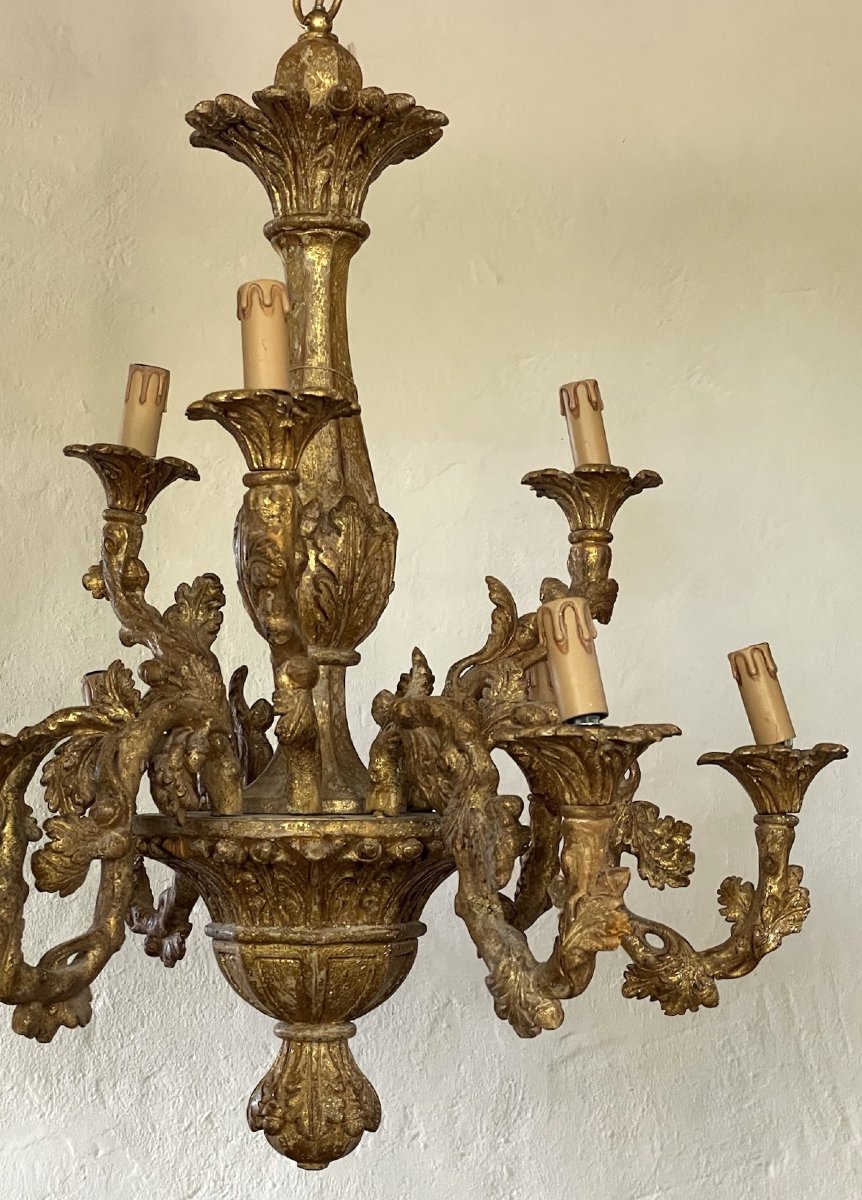Grand lustre en bois doré de la maison florentine Chelini Italie-photo-2