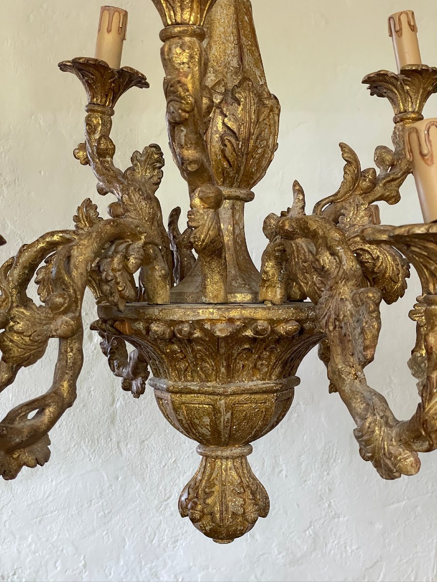 Grand lustre en bois doré de la maison florentine Chelini Italie-photo-1