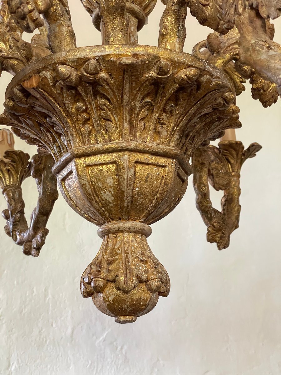 Grand lustre en bois doré de la maison florentine Chelini Italie-photo-2