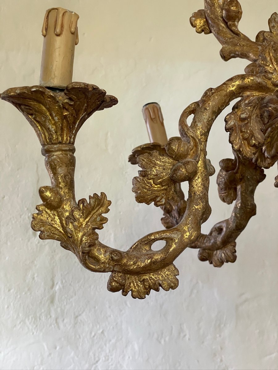 Grand lustre en bois doré de la maison florentine Chelini Italie-photo-3