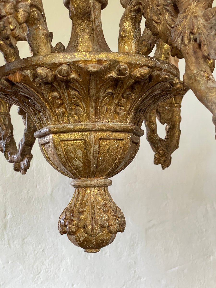 Grand lustre en bois doré de la maison florentine Chelini Italie-photo-5