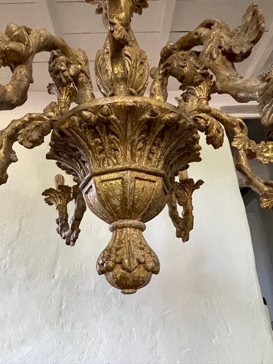 Grand lustre en bois doré de la maison florentine Chelini Italie-photo-6