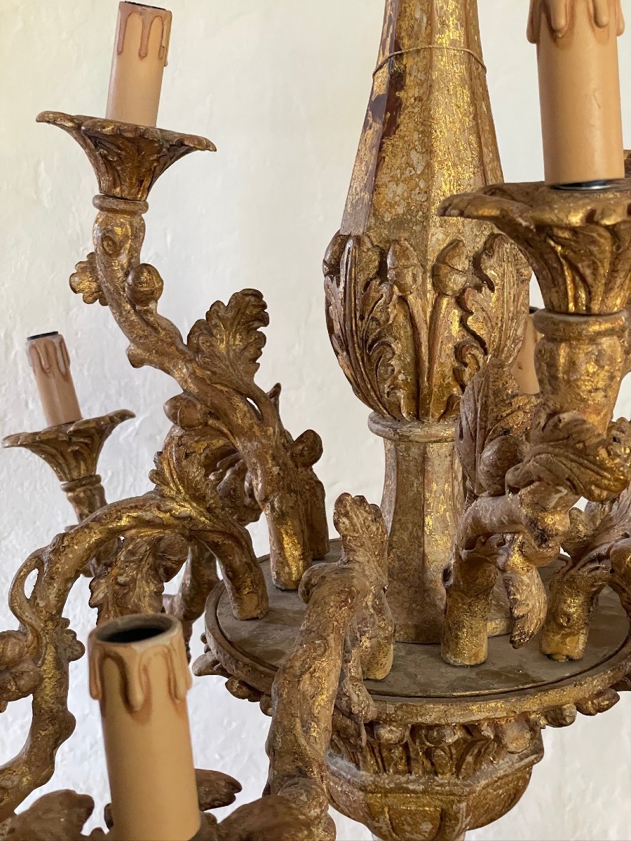 Grand lustre en bois doré de la maison florentine Chelini Italie-photo-7