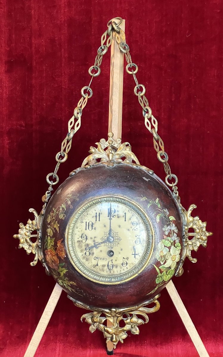 Wall-mounted Clock, Also Known As A “baker’s Clock,” Made Of Painted Sheet Metal And Gilded Metal, Late 19th Century-photo-3