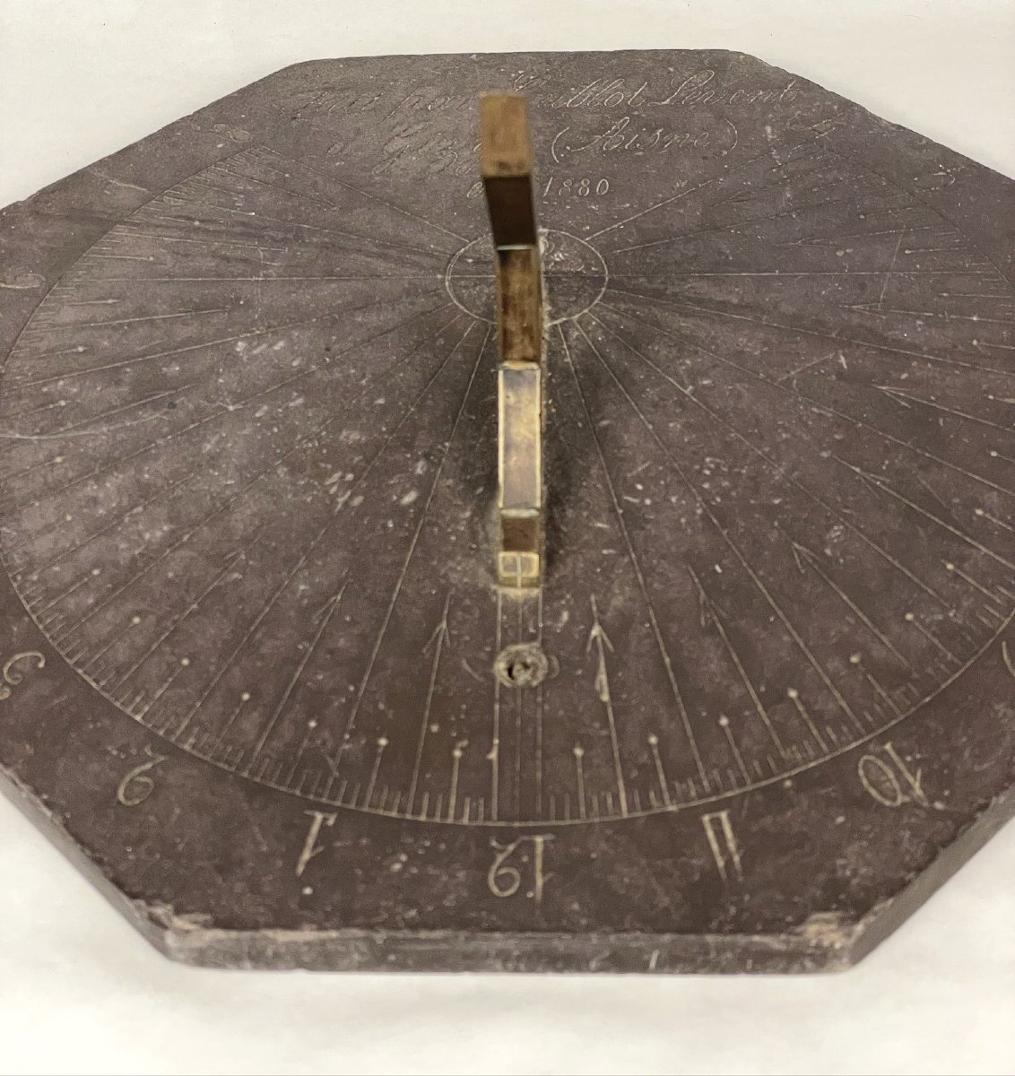 Slate Sundial Engraved With "made By Griblot Levent In Gisy (aisne) In 1880"-photo-2