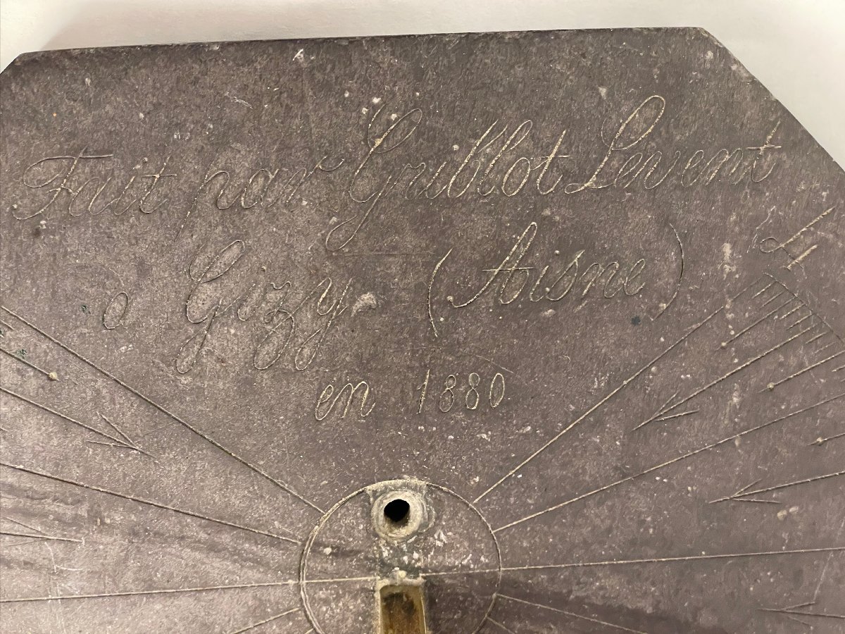 Slate Sundial Engraved With "made By Griblot Levent In Gisy (aisne) In 1880"-photo-4