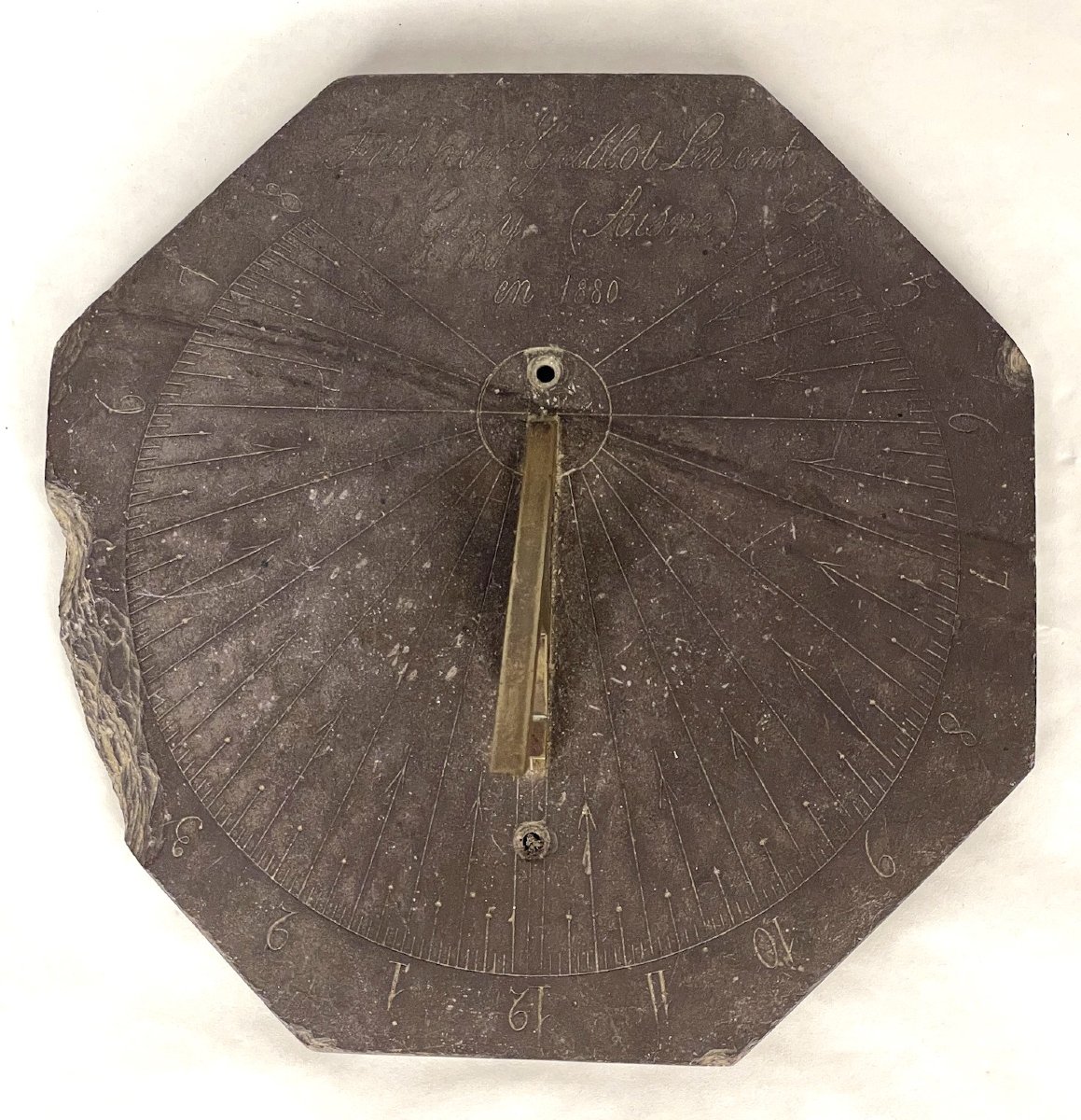 Slate Sundial Engraved With "made By Griblot Levent In Gisy (aisne) In 1880"