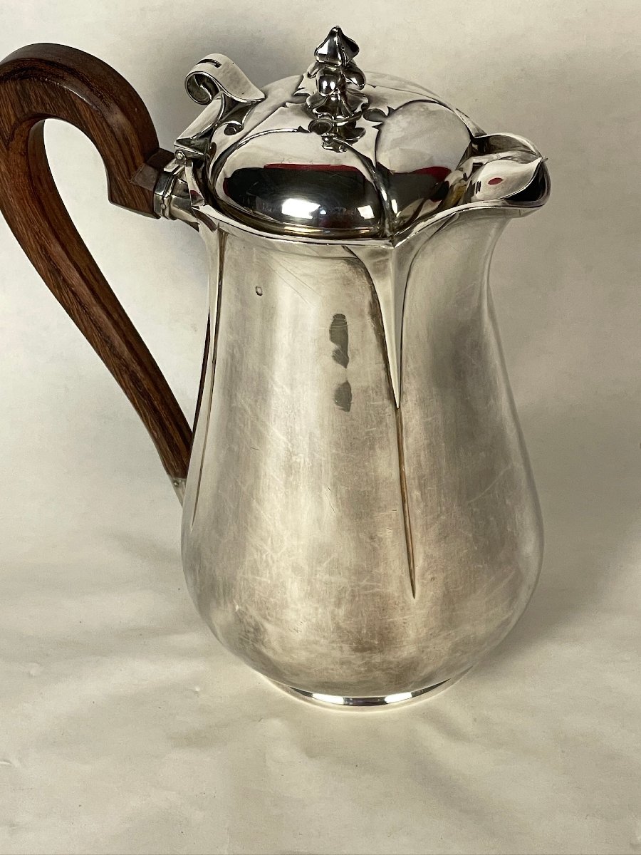Puiforcat Solid Silver Coffee Pot, Art Deco, With A Violetwood Handle -photo-3