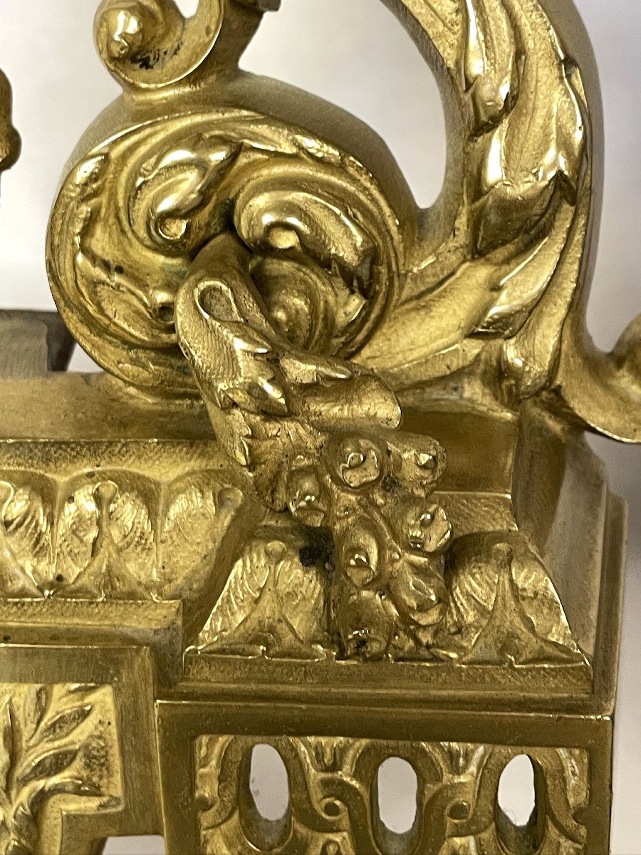 Paire de chenets en bronze à décor de chérubins, putti, époque Napoléon III-photo-5