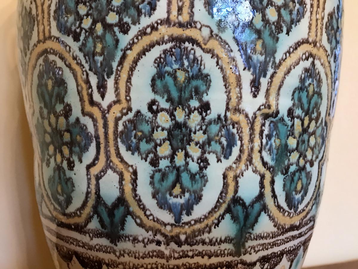 Grand Vase Tunisie Ateliers De Verclos à Nabeul, Riche Décor Polychrome Début XXème-photo-3
