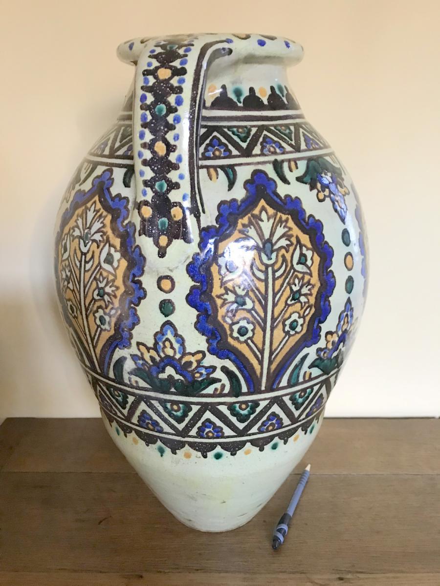 Grand Vase Tunisia Workshops Verclos Nabeul, Rich Polychrome Decor Early Twentieth-photo-2
