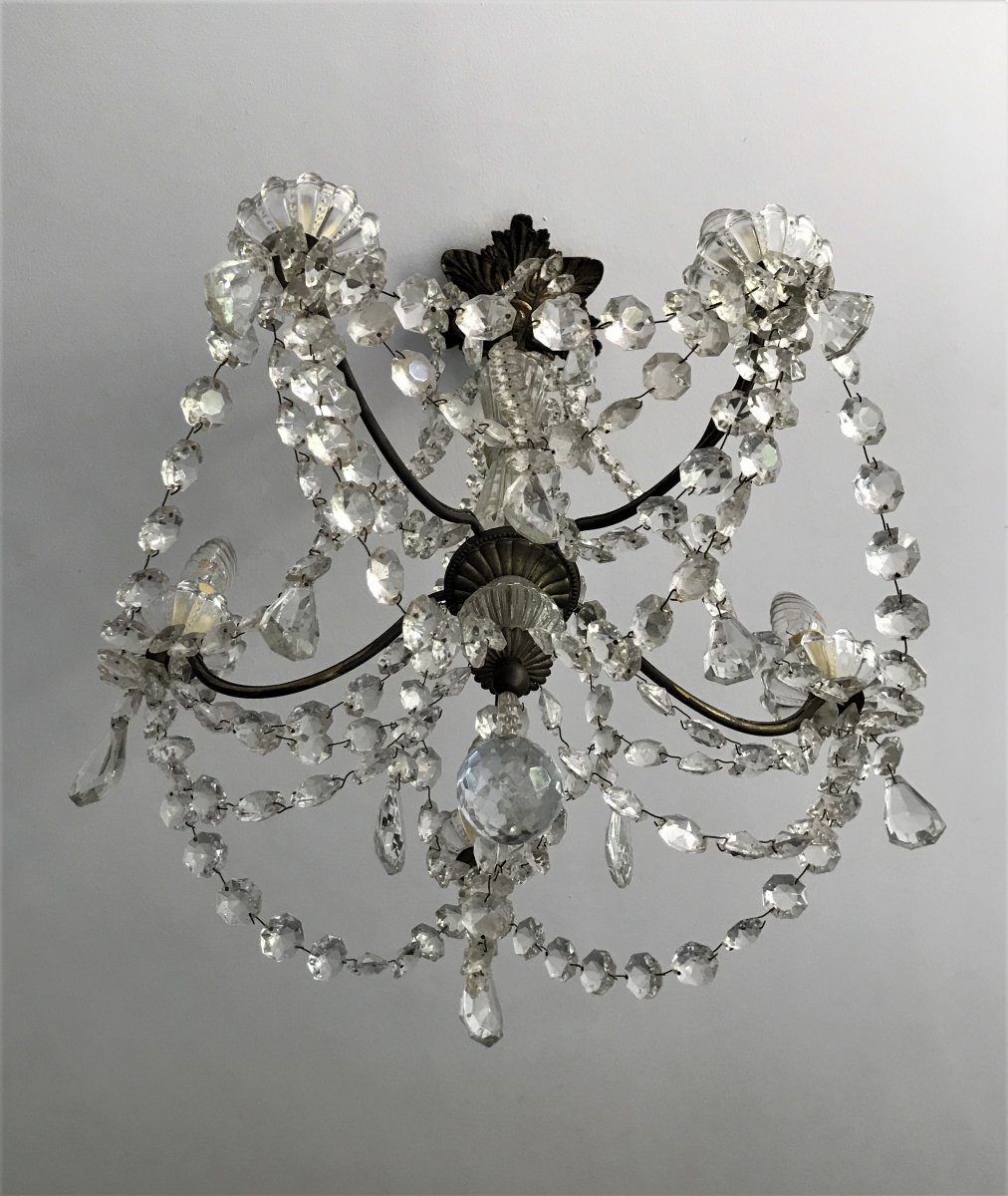 Lustre à pampilles à cinq bras de lumière début XXème siècle-photo-4