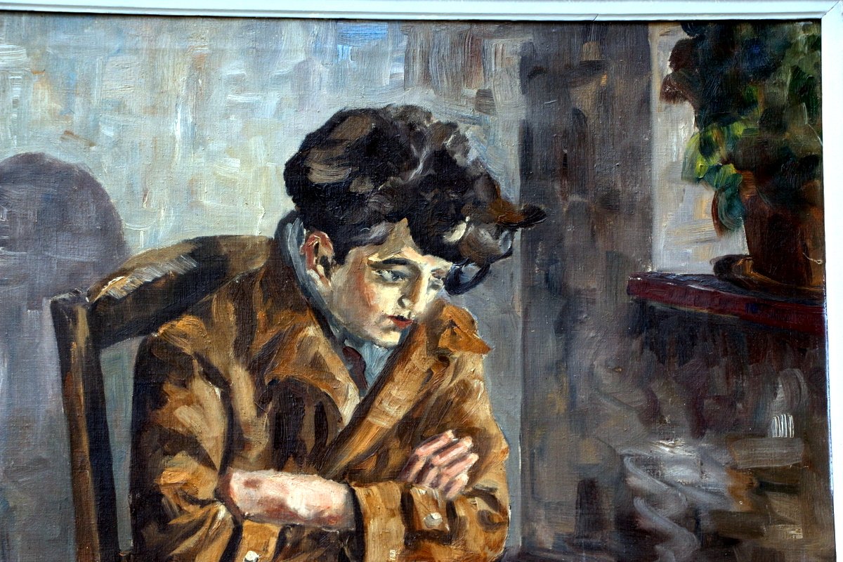 Hanne Tartter 1937: Seated Adolescent, Large Oil On Canvas-photo-3