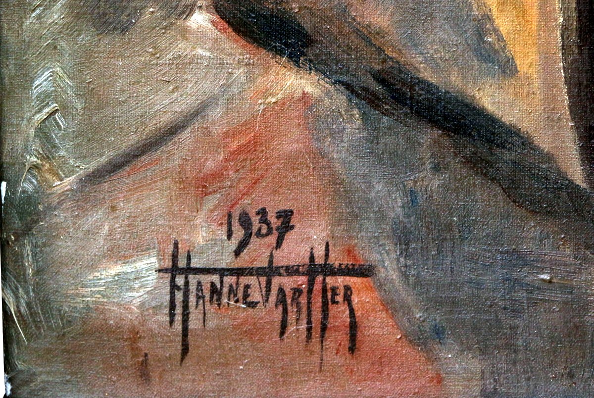 Hanne Tartter 1937 : écolier pensif, grande huile sur toile-photo-4