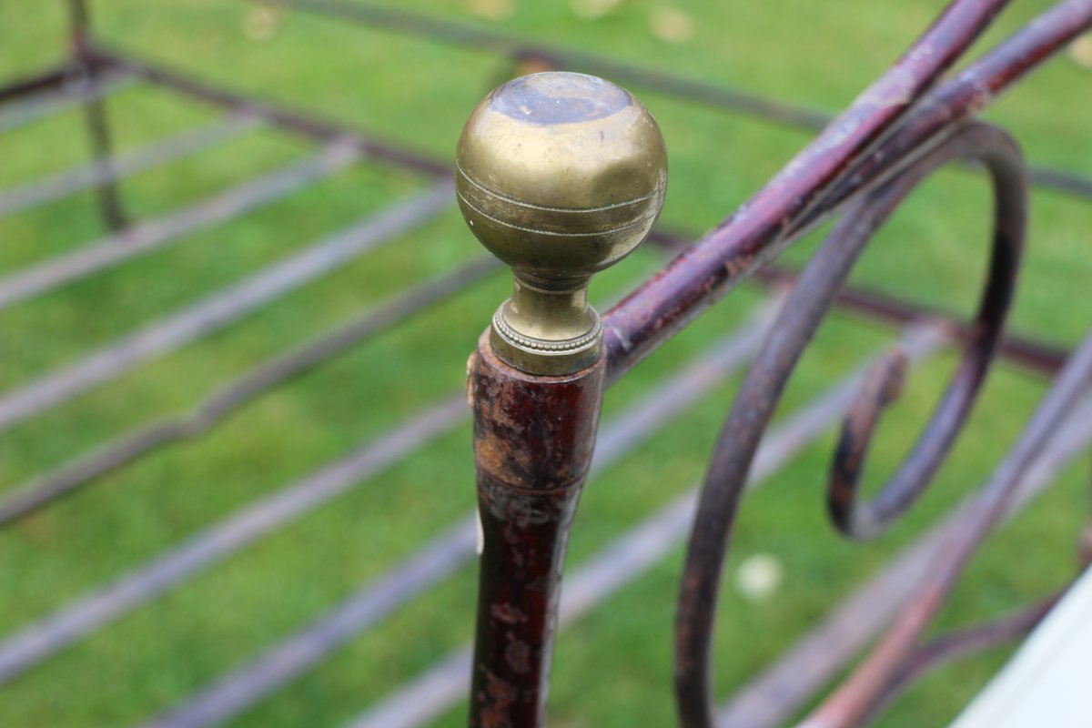 Large Empire Period Officer's Bed In Red Lacquered Metal-photo-6