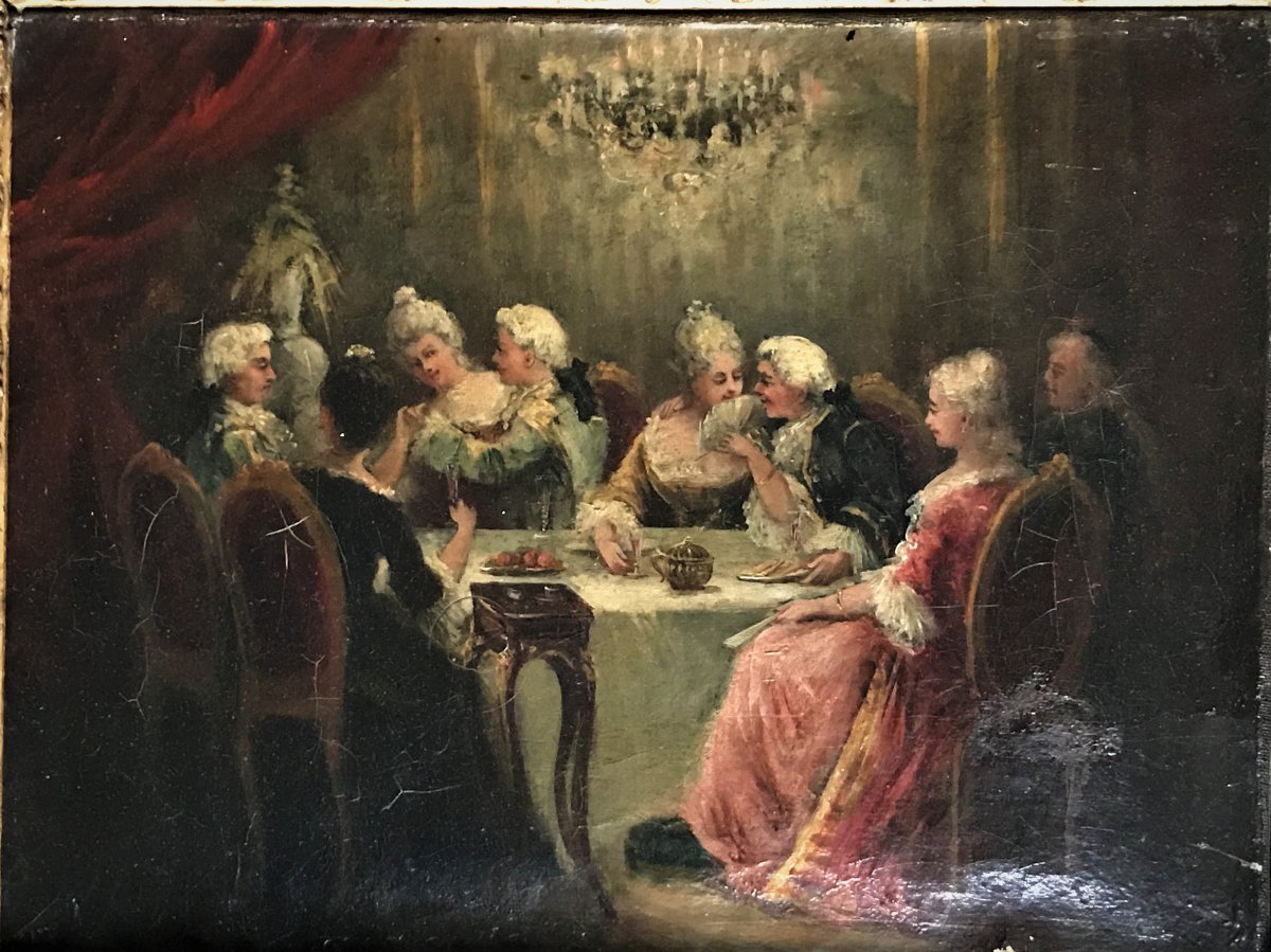 Rosalbin De Buncey  "the King's Supper" Gallant Scene Under Louis XV-photo-2