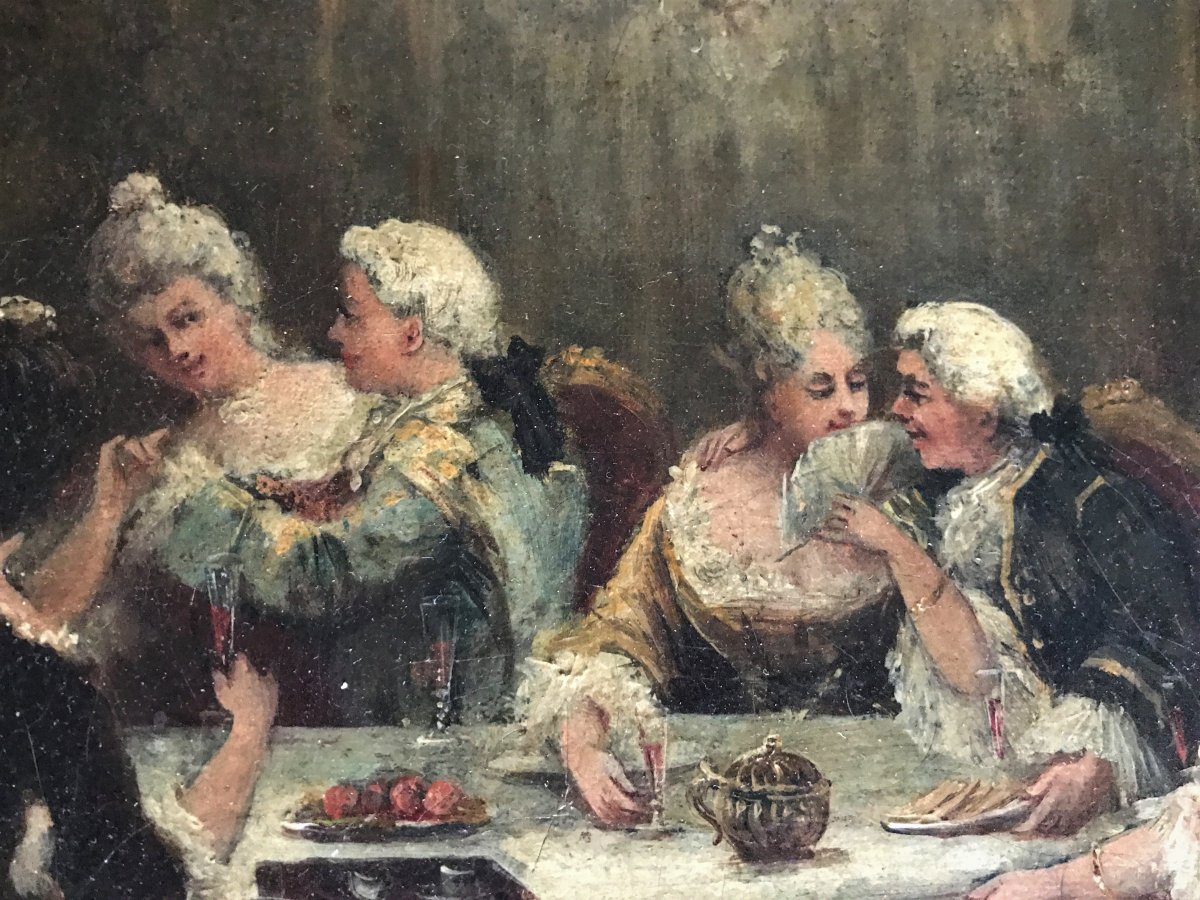 Rosalbin De Buncey  "the King's Supper" Gallant Scene Under Louis XV-photo-3