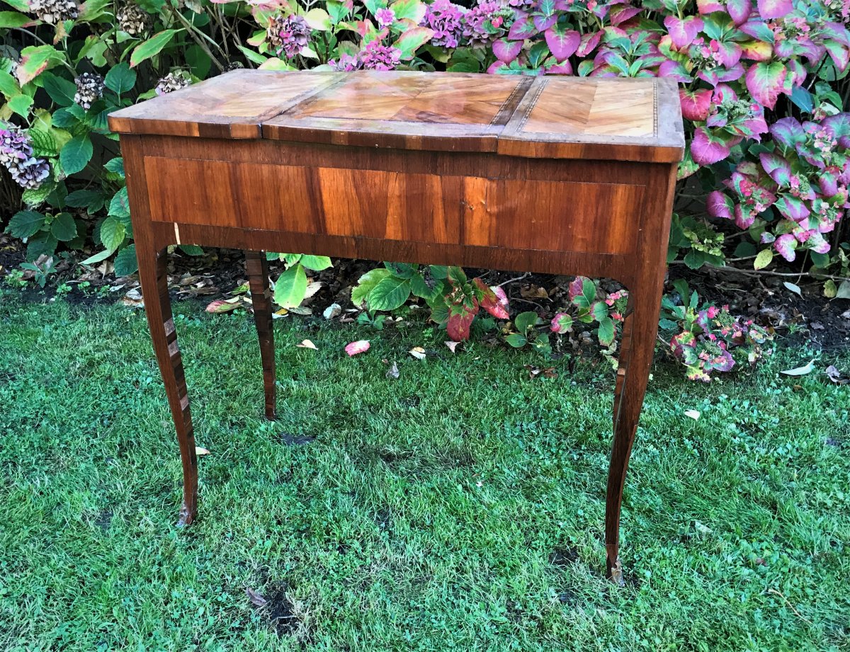 Coiffeuse écritoire d'époque Louis XV en placage de bois de rose et bois de violette.-photo-5