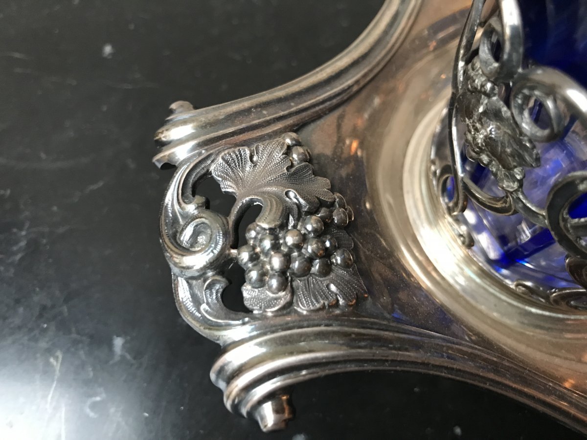 Silver Oil Cruet And Vinegar Decor Louis XV Napoleon III Style Crystal Overlay-photo-2