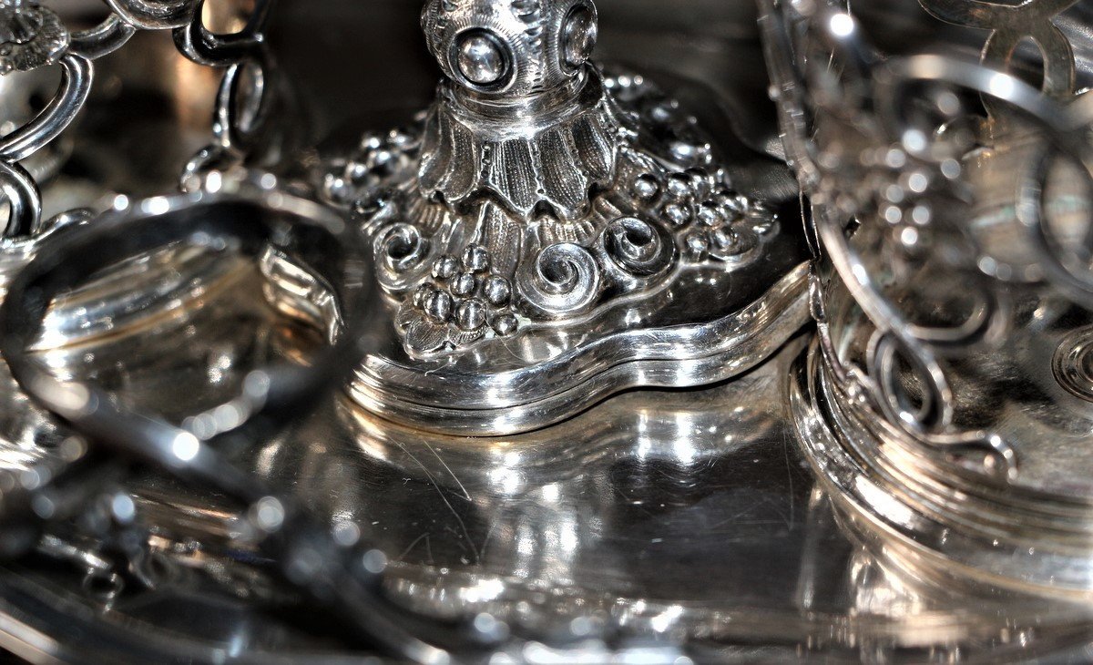 Silver Oil Cruet And Vinegar Decor Louis XV Napoleon III Style Crystal Overlay-photo-3