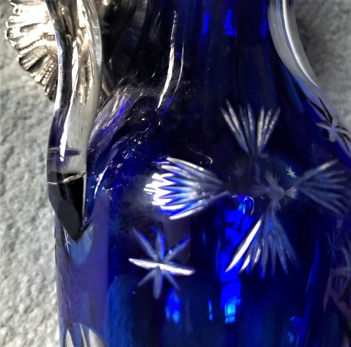 Silver Oil Cruet And Vinegar Decor Louis XV Napoleon III Style Crystal Overlay-photo-7
