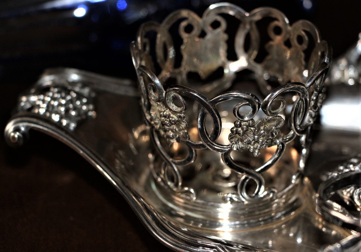 Silver Oil Cruet And Vinegar Decor Louis XV Napoleon III Style Crystal Overlay-photo-8