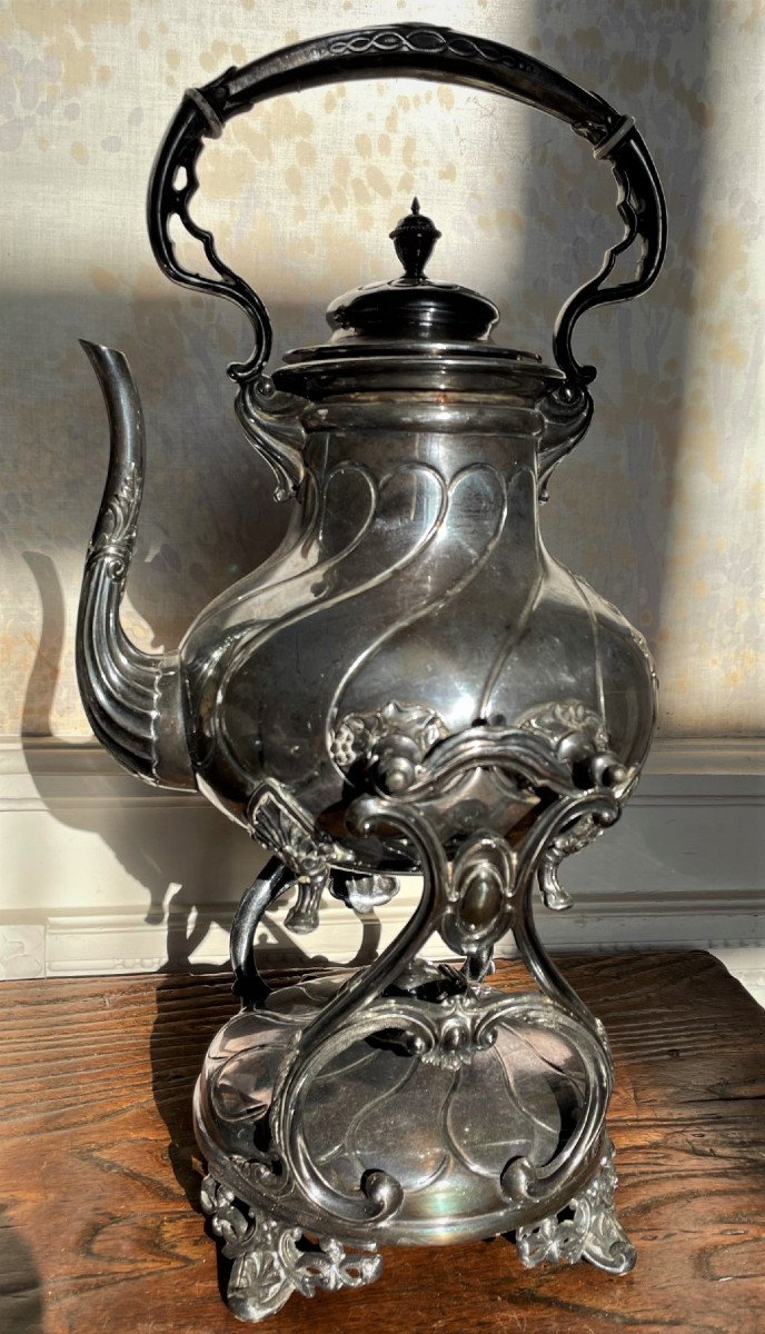 Bouilloire ou samovar en métal argenté Napoléon III-photo-2