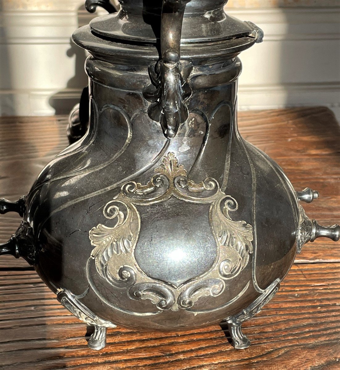 Bouilloire ou samovar en métal argenté Napoléon III-photo-4