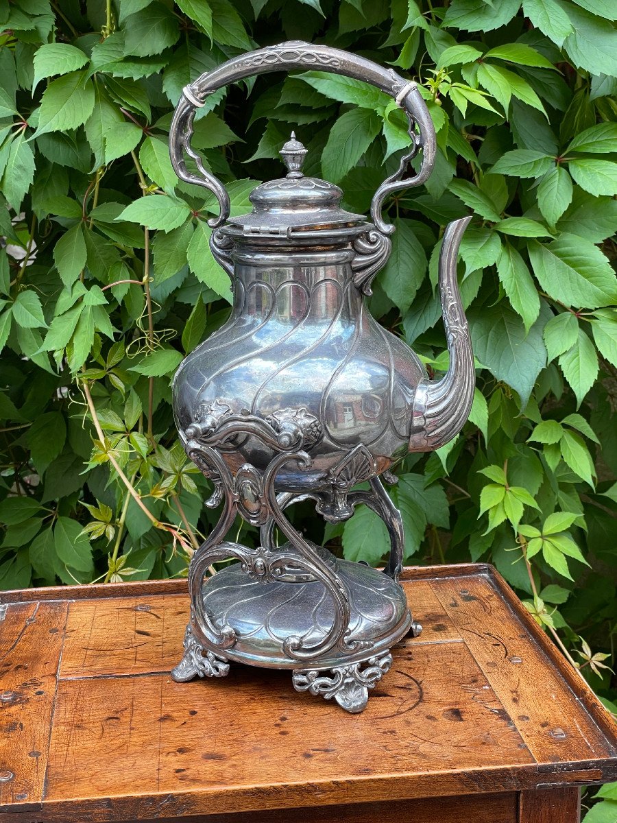 Bouilloire ou samovar en métal argenté Napoléon III