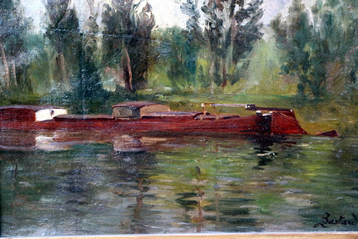 Barge By Léon De Bastard Oil On Canvas-photo-2