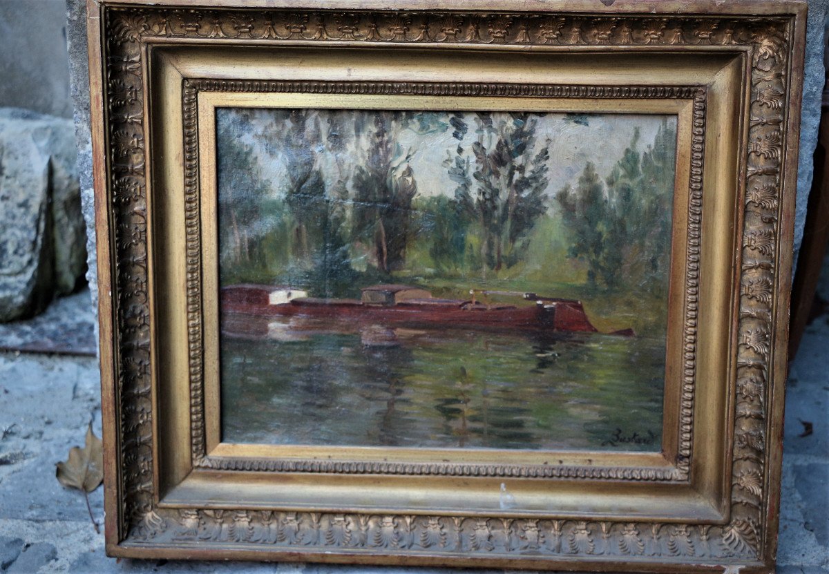 Barge By Léon De Bastard Oil On Canvas-photo-4