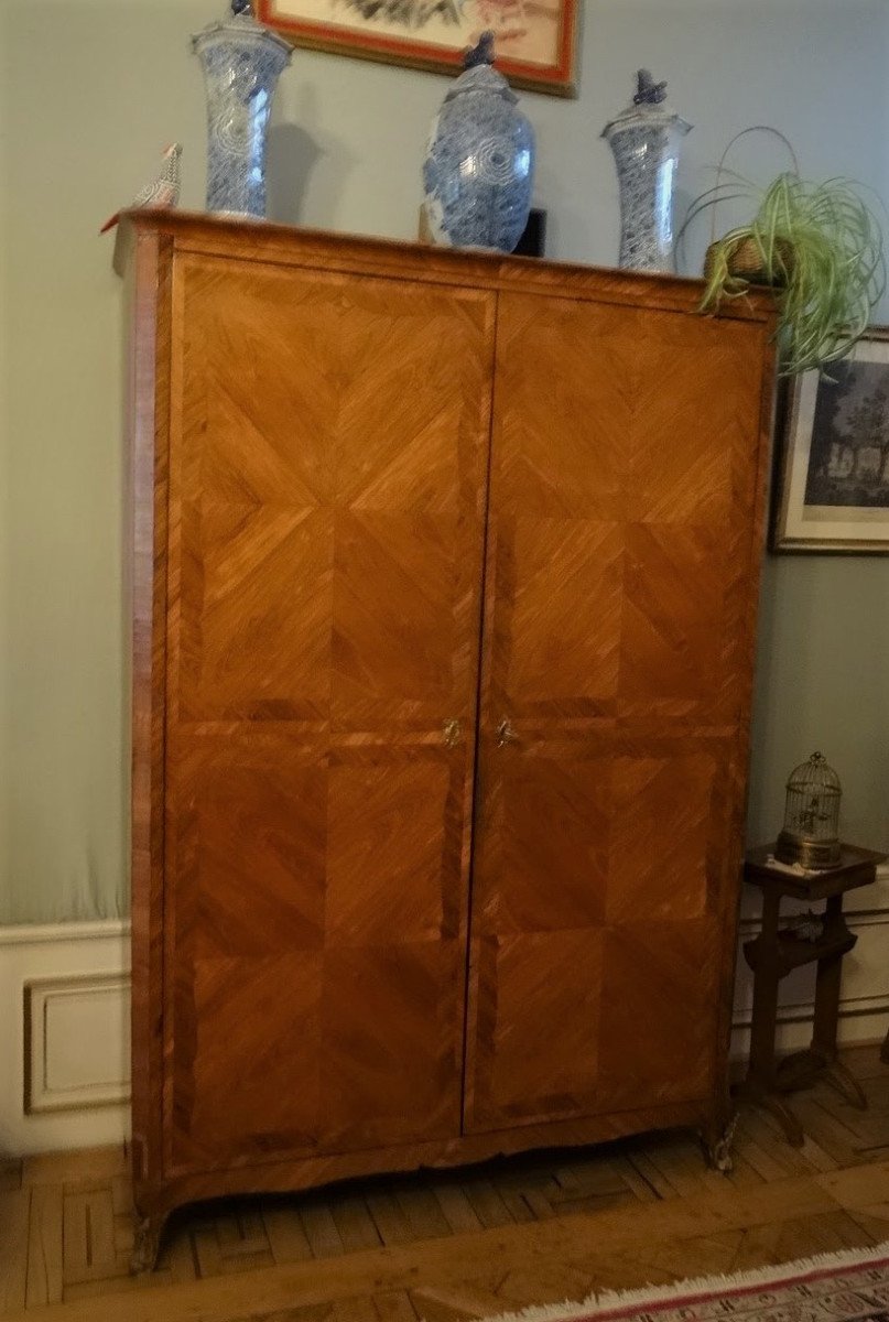 Armoire époque Louis XV marqueterie de bois de rose et bois de violette-photo-2