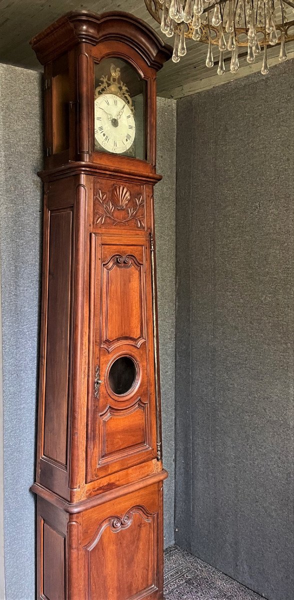Horloge de parquet XVIIIème en noyer Lyon