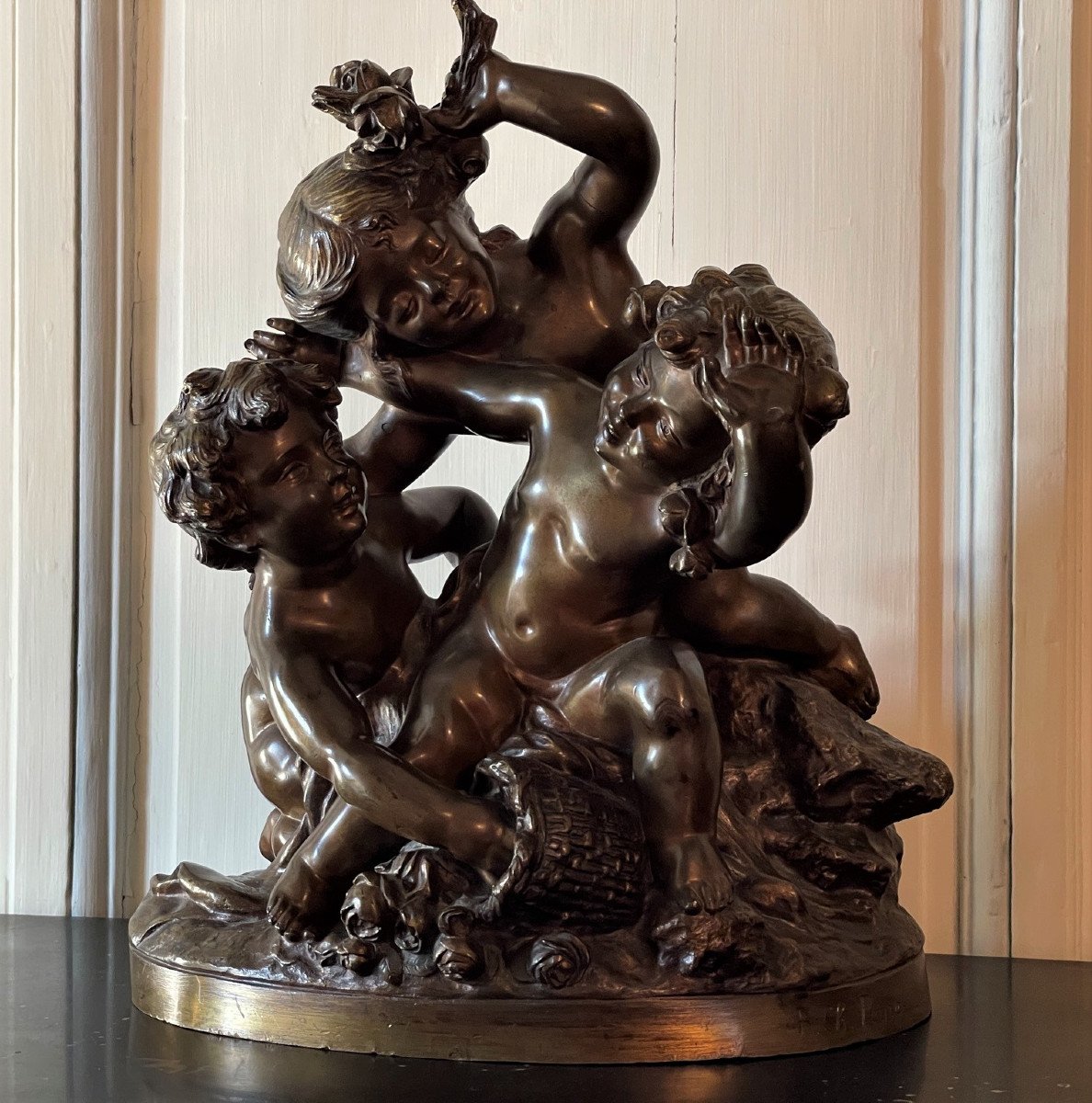 Important Group In Bronze Putti Playing With Flowers By Raphaël Charles Peyre-photo-3
