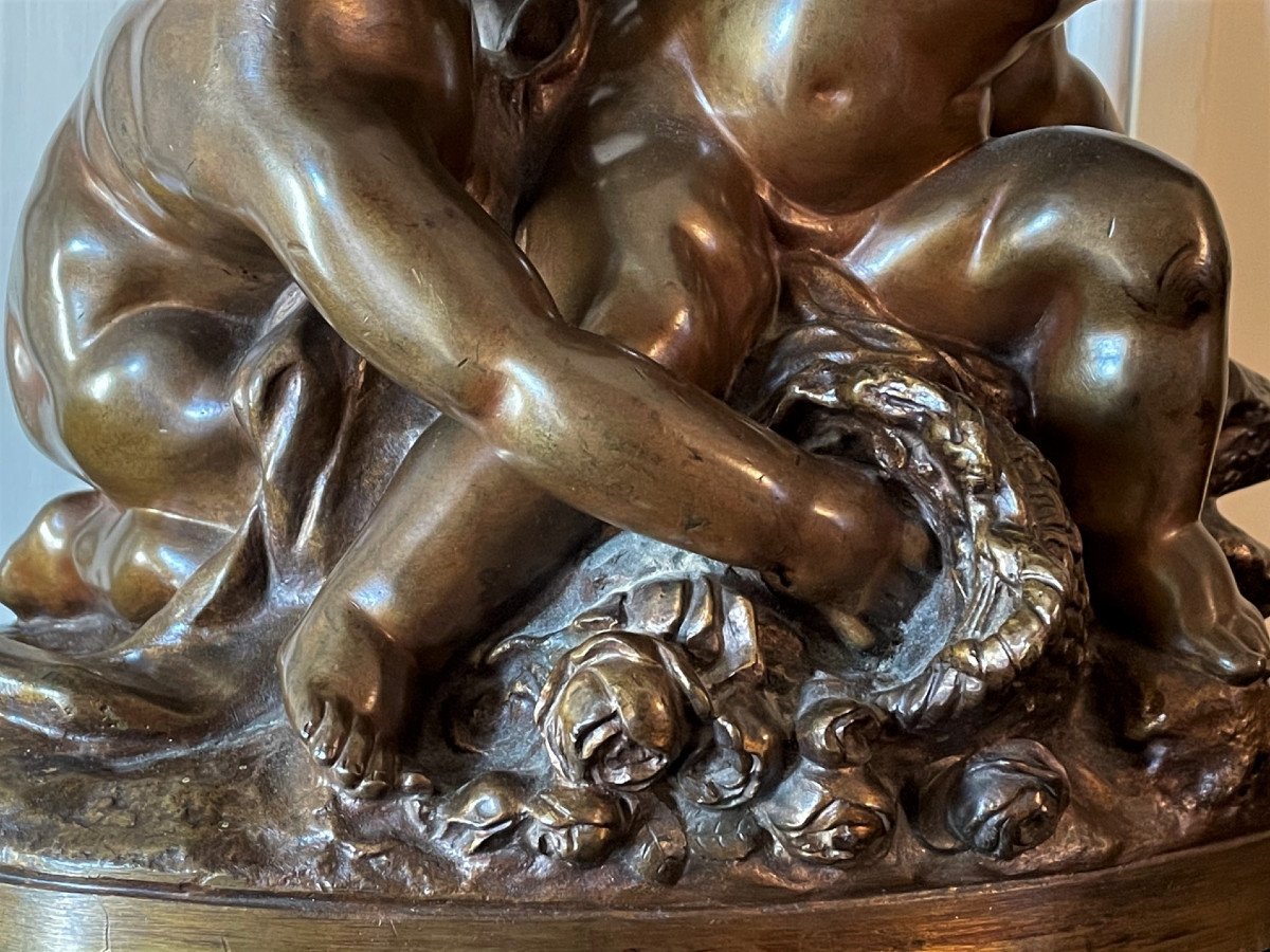 Important Group In Bronze Putti Playing With Flowers By Raphaël Charles Peyre-photo-1