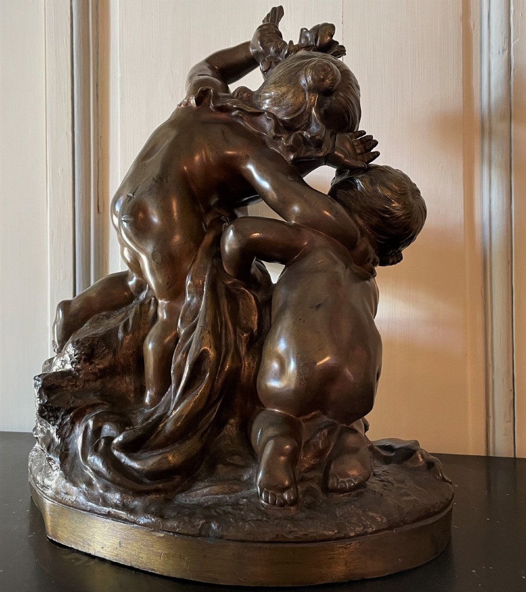 Important Group In Bronze Putti Playing With Flowers By Raphaël Charles Peyre-photo-2