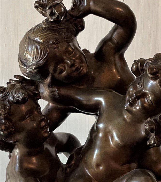 Important Group In Bronze Putti Playing With Flowers By Raphaël Charles Peyre-photo-4
