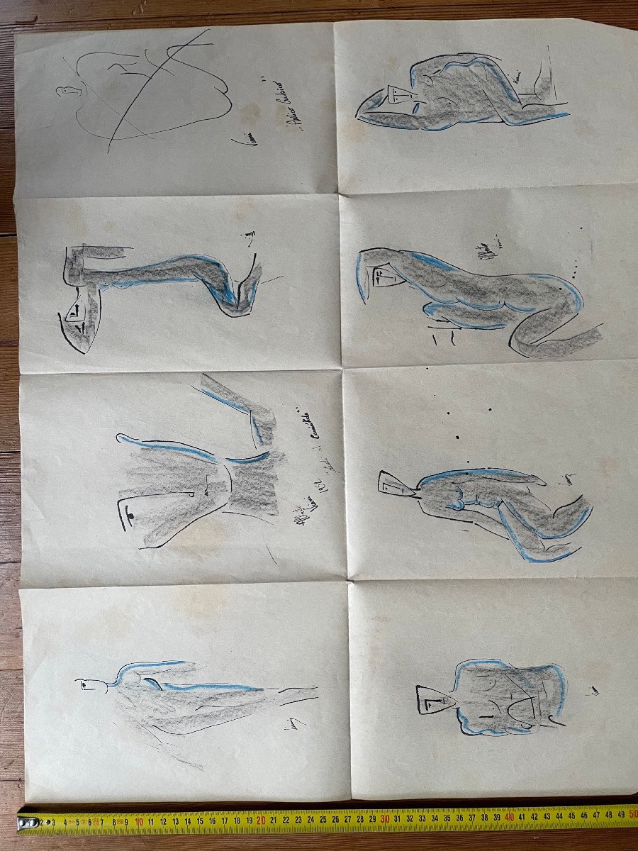 Huit dessins de femmes signés Alberto Viani 1952-photo-7