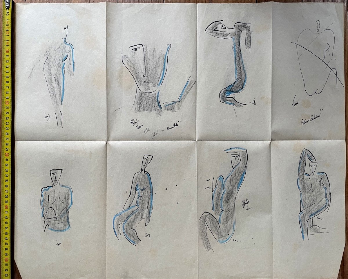 Huit dessins de femmes signés Alberto Viani 1952