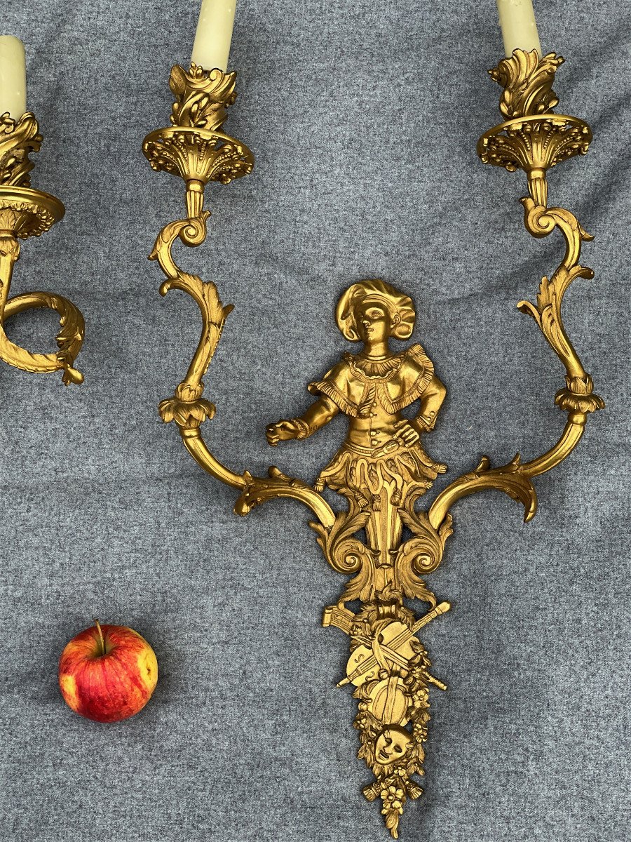 Pair Of Troubadour Sconces In Gilded Bronze, Maison Baguès-photo-3
