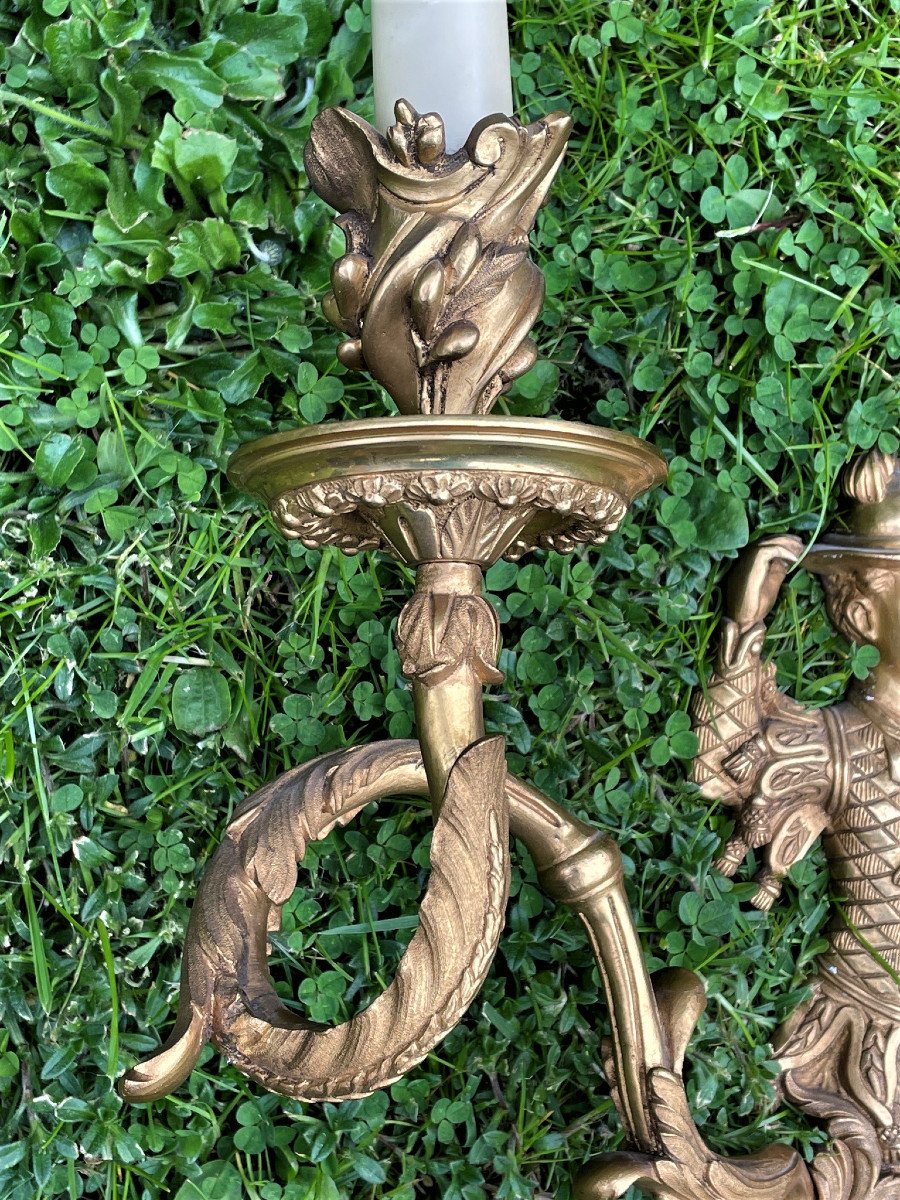 Pair Of Troubadour Sconces In Gilded Bronze, Maison Baguès-photo-5