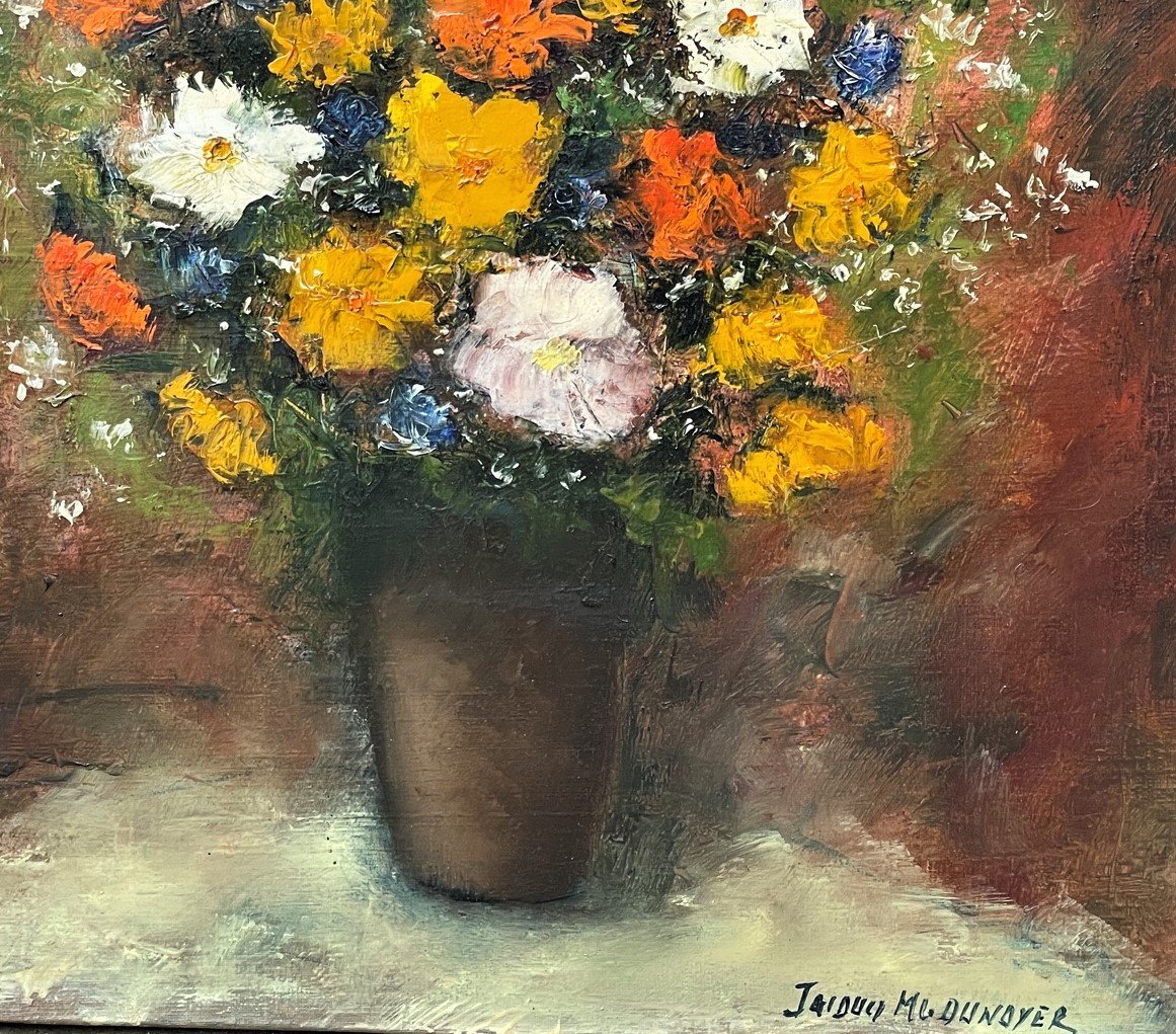 Bouquet Of Flowers, Oil On Canvas By Jacques Michel G. Dunoyer-photo-2