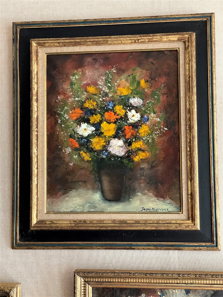 Bouquet Of Flowers, Oil On Canvas By Jacques Michel G. Dunoyer-photo-5