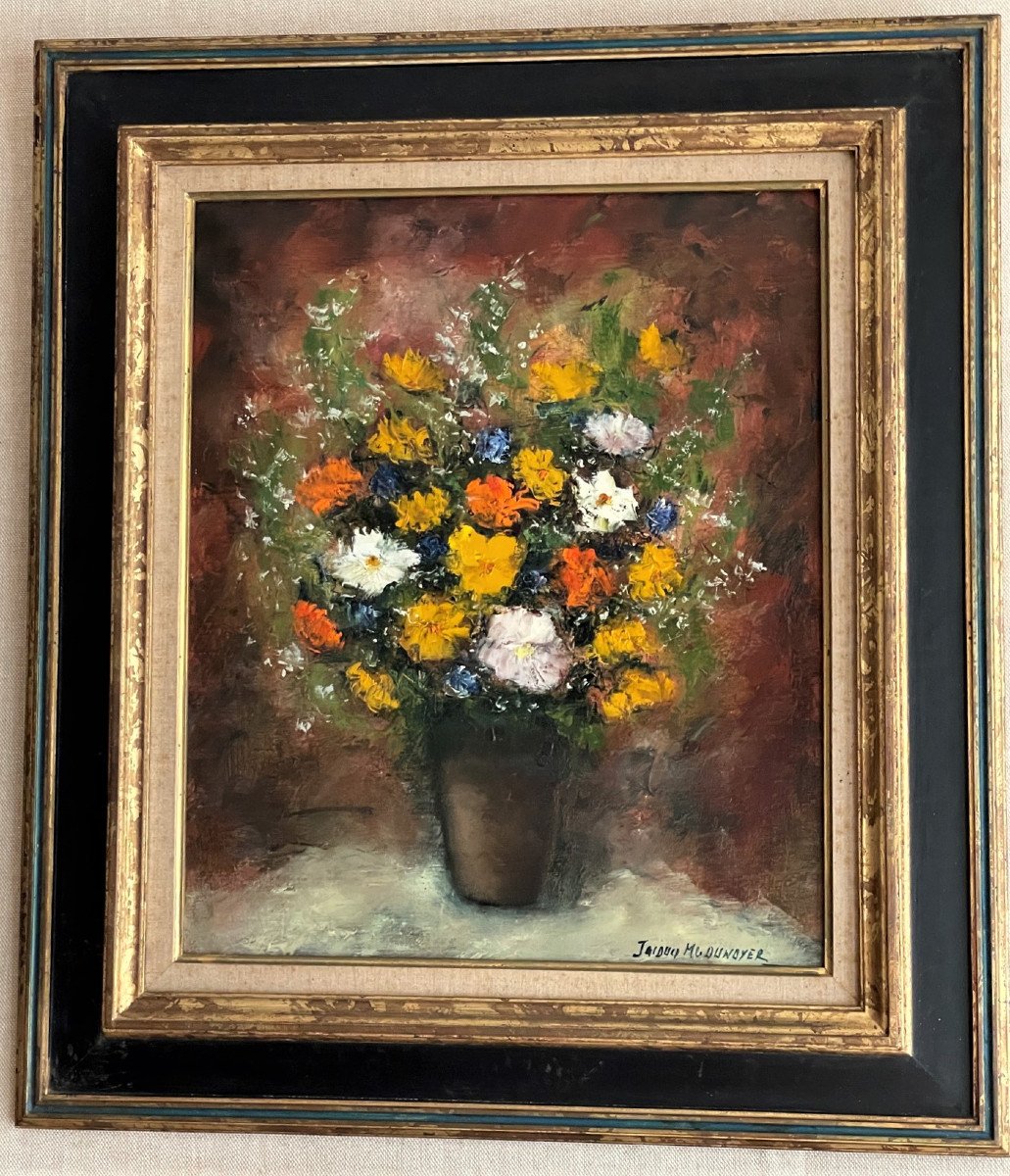 Bouquet Of Flowers, Oil On Canvas By Jacques Michel G. Dunoyer