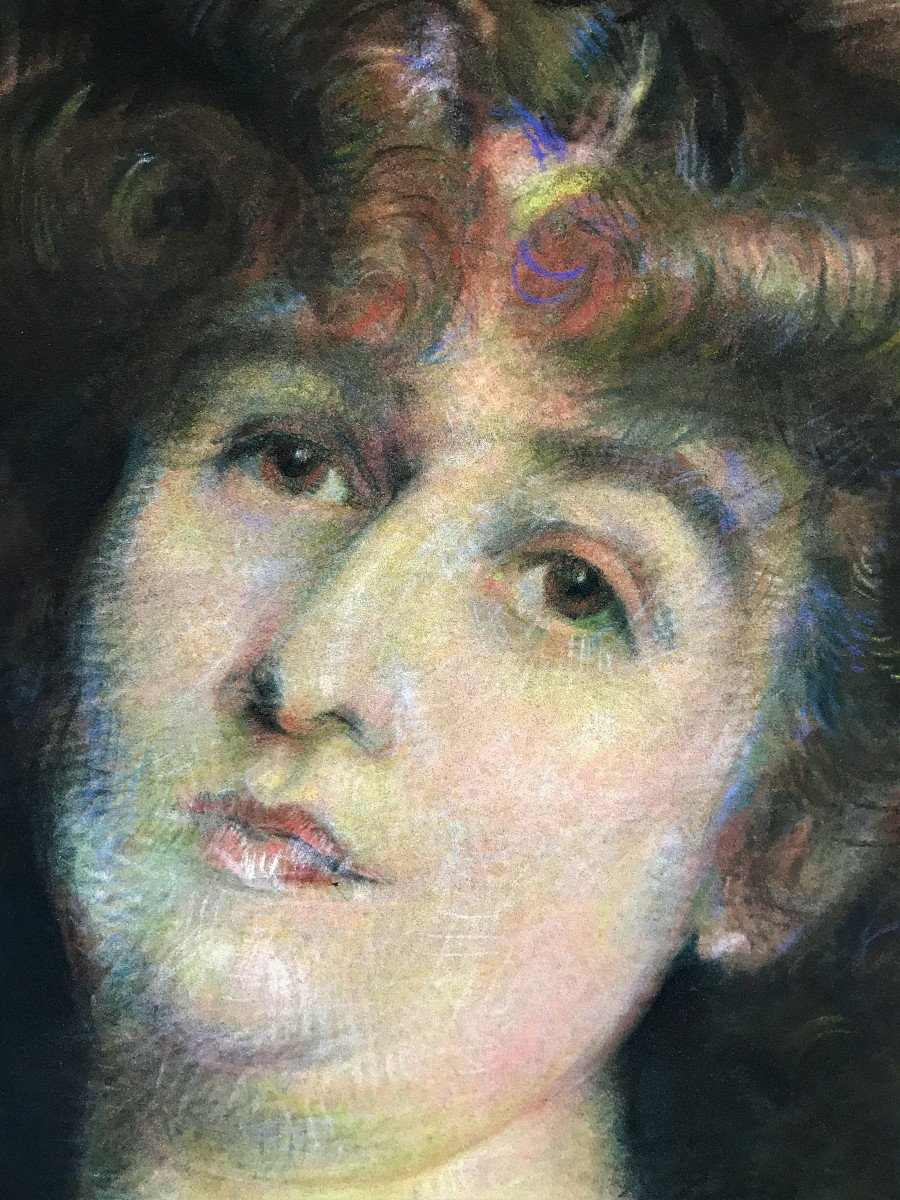 Grand pastel de 1911 portrait de femme par Henry de Groux-photo-4