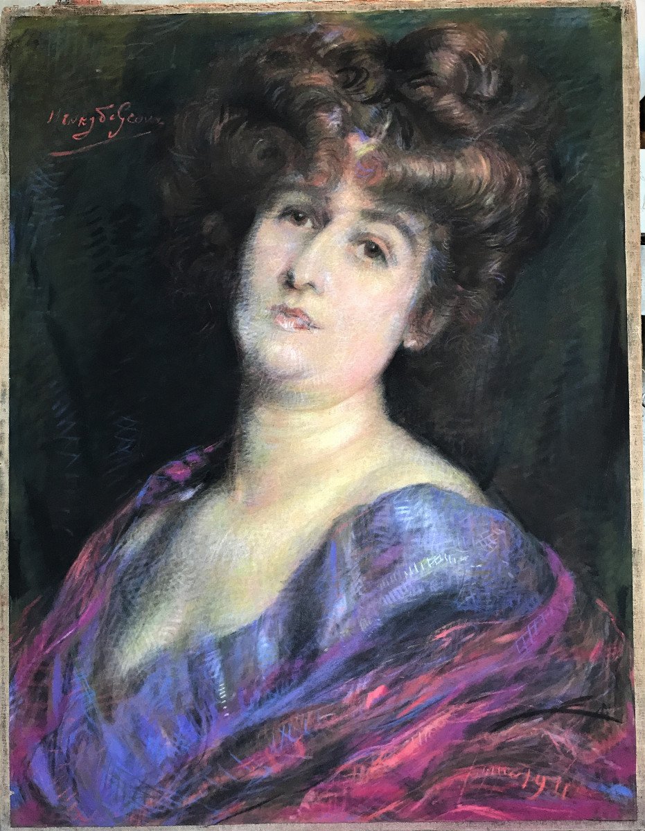 Grand pastel de 1911 portrait de femme par Henry de Groux-photo-1