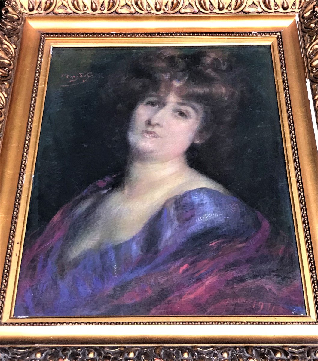 Grand pastel de 1911 portrait de femme par Henry de Groux-photo-3