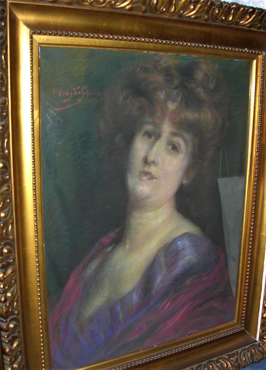 Large Pastel From 1911 Portrait Of A Woman By Henry De Groux-photo-7