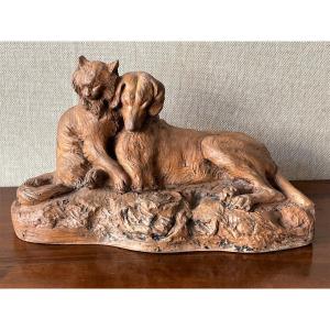Sculpture « chien et chat » les deux amis par Cartier