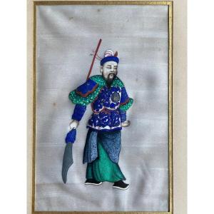 19th Century Chinese School Chinese Warrior Dignitary Gouache On Rice Paper